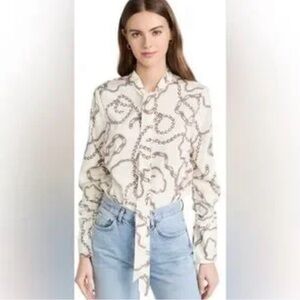 Veronica Beard Cream Chain-Print Tie-Neck Blouse 2